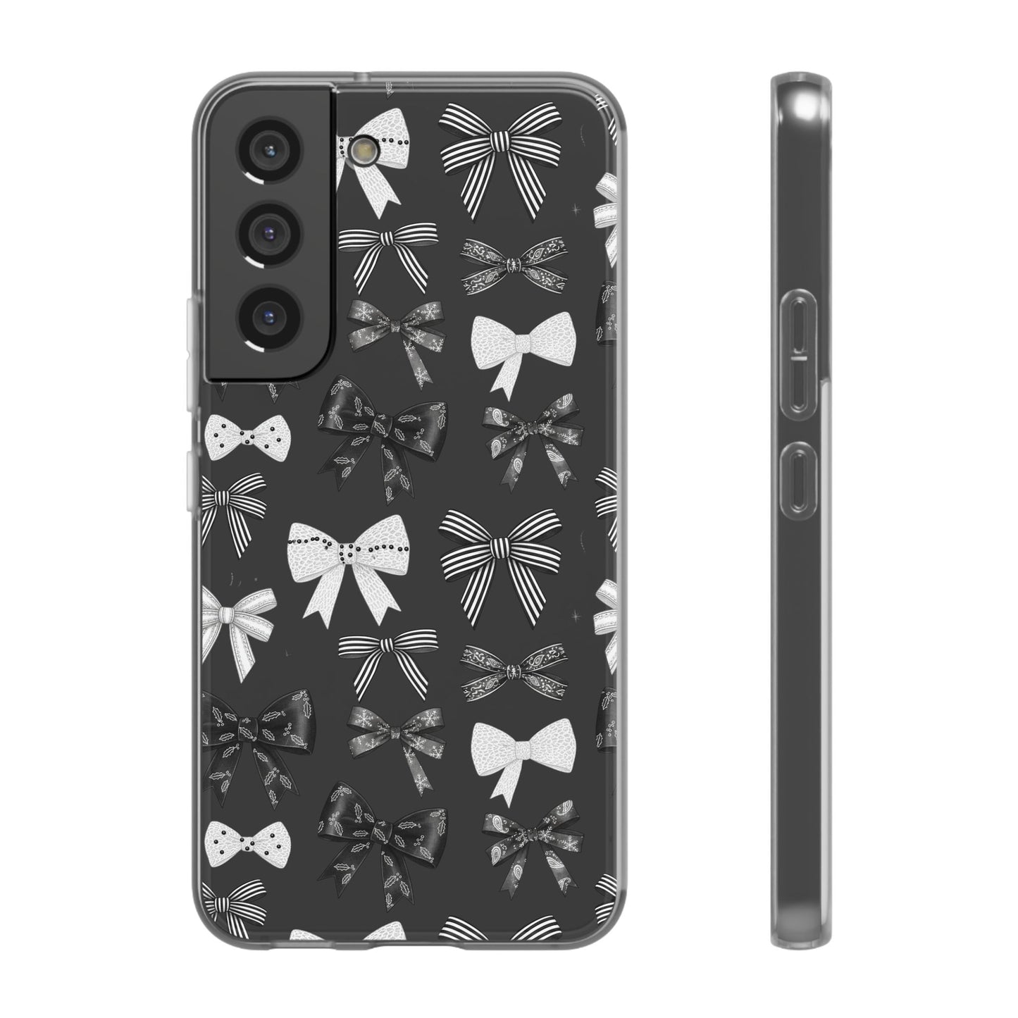 Black & White Bow Pattern Phone Case | Minimal Coquette Flexi Case