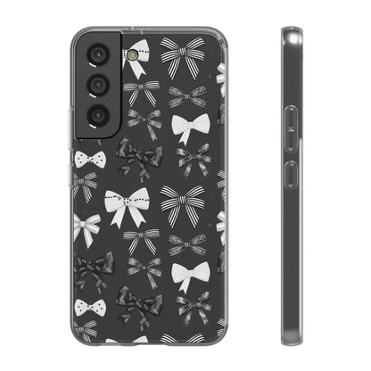 Black & White Bow Pattern Phone Case | Minimal Coquette Flexi Case