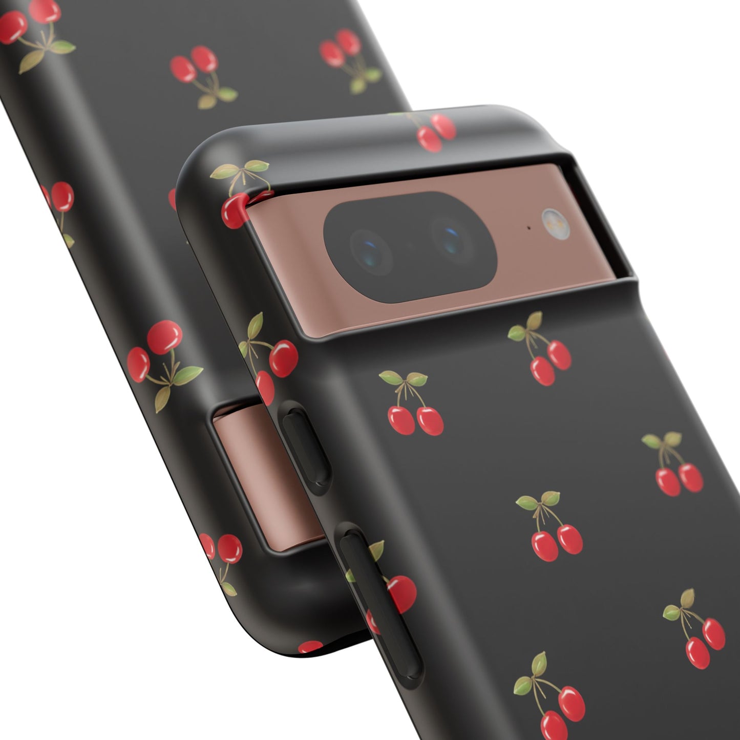 Cherry Pattern Phone Case — Slim Black Protective iPhone Case with Red Cherries for Iphone, Samsung Galaxy and Pixel