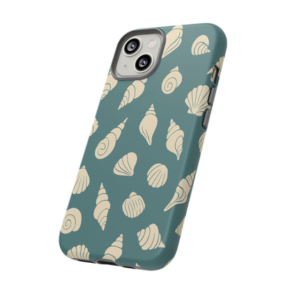 Seashell Pattern Phone Case | Teal Coastal Shells Tough Case for Iphone, Samsung Galaxy and Pixel