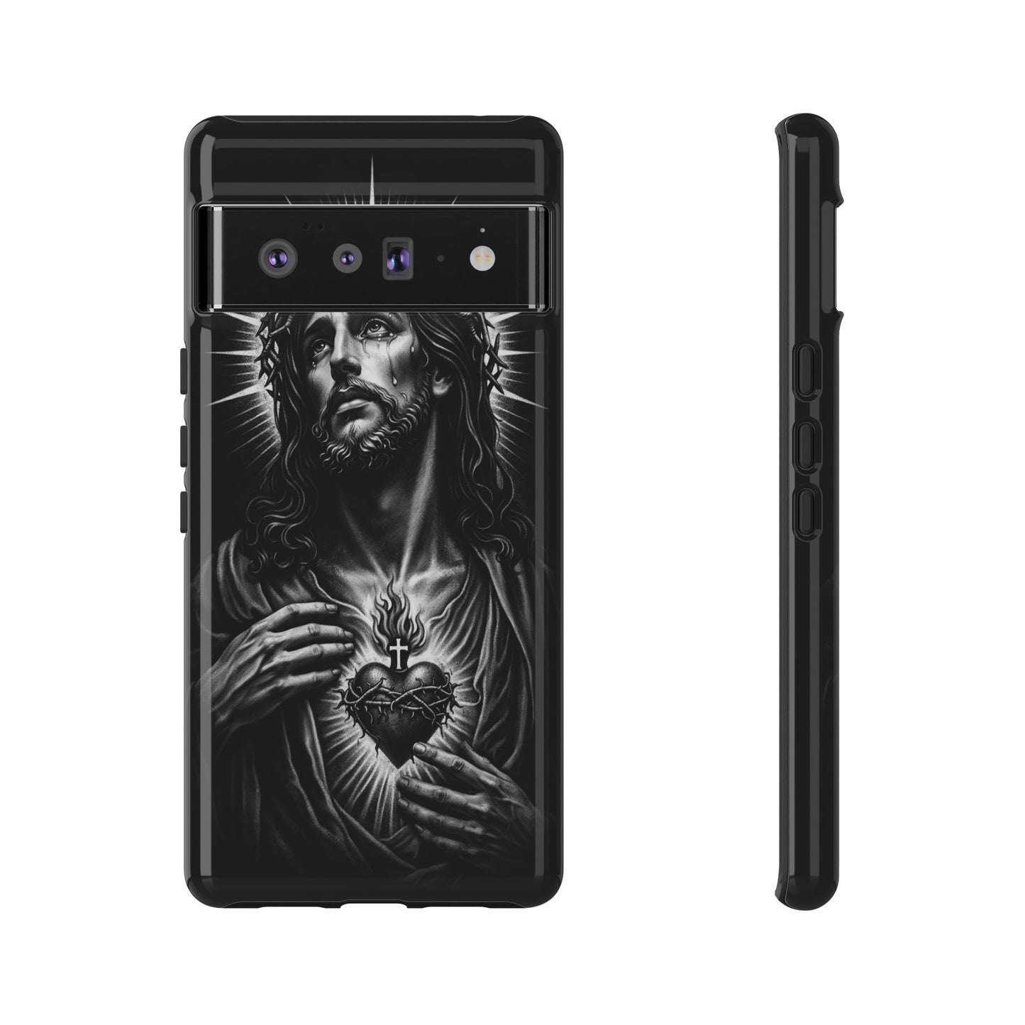 Jesus Sacred Heart Phone Case Black White Christian Faith Aesthetic