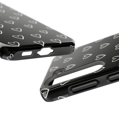 Doodle Heart Phone Case – Minimal Black & White Heart Pattern | Tough Protective Case