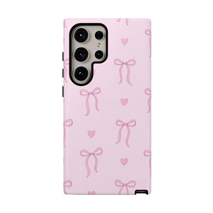 Pink Bow Heart Aesthetic Phone Case – Coquette Cute Tough Cover