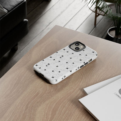Minimal Paper Airplane Pattern Phone Case – Black White Aesthetic Tough Cover