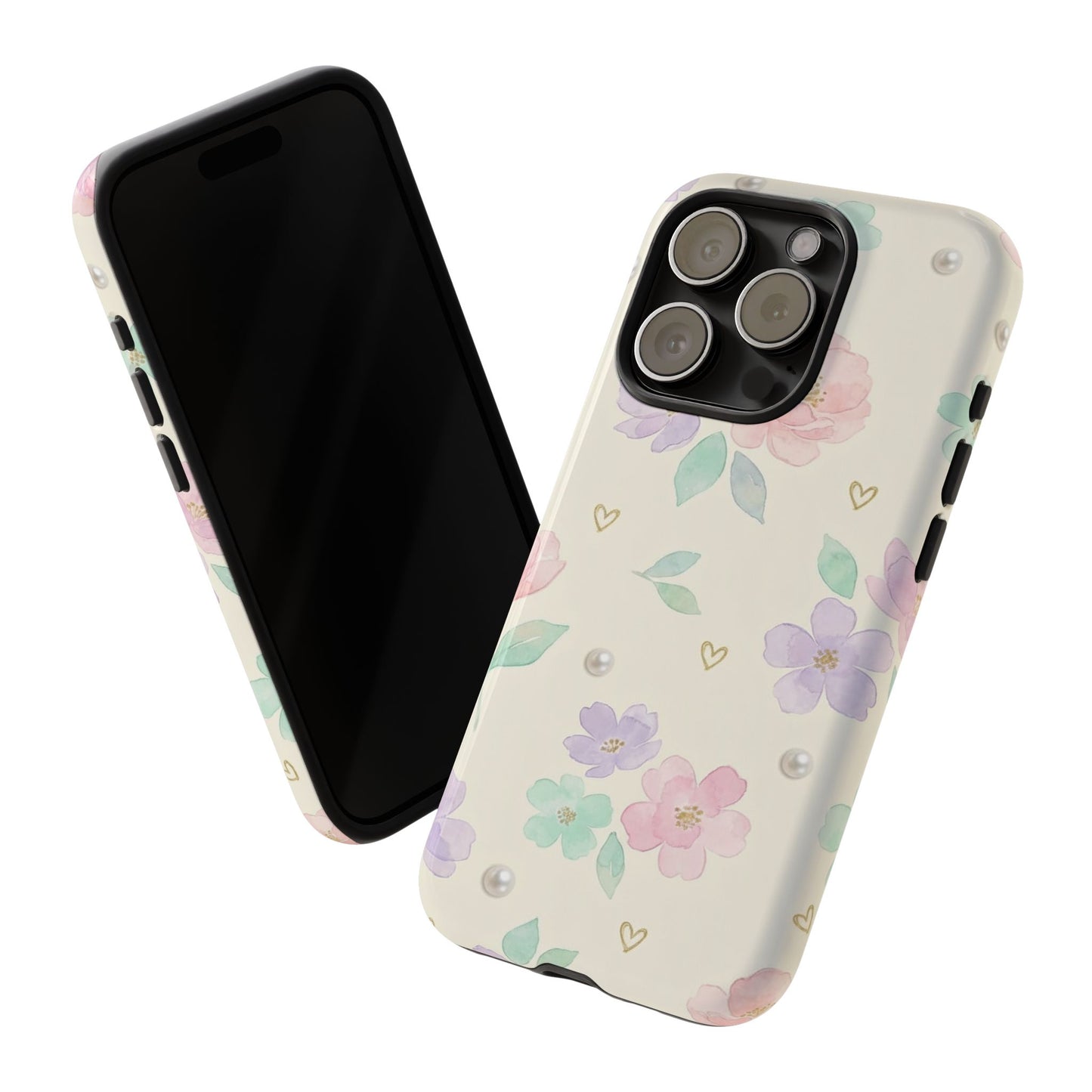 Pastel Floral Phone Case – Coquette Watercolor Flower Hearts Tough Case (iPhone, Samsung, Pixel)