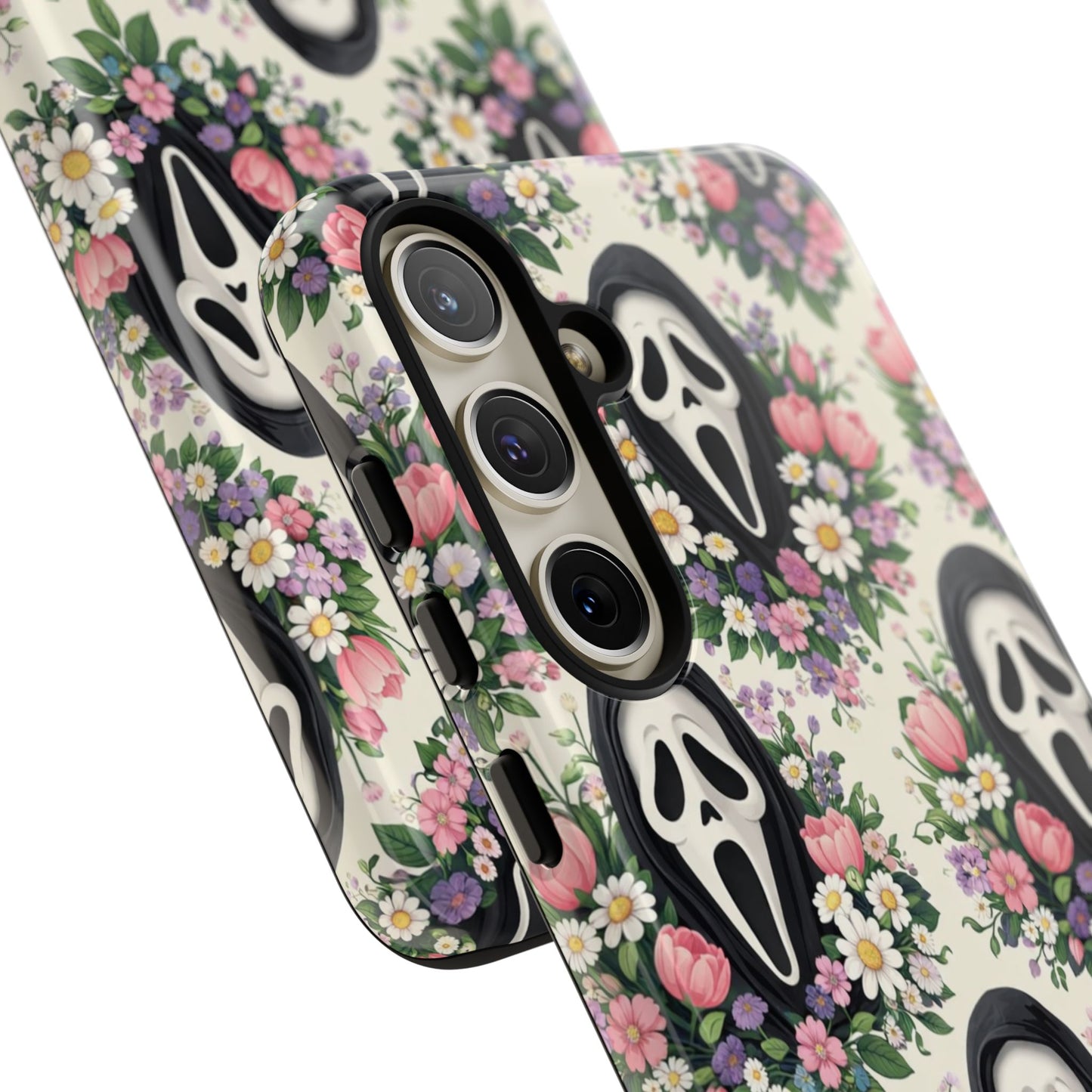 Floral Ghost Face Aesthetic Phone Case – Cute Spooky Tough Cover