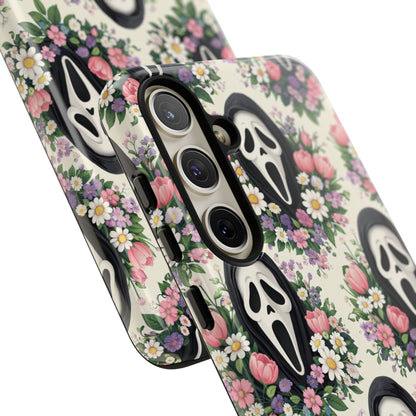 Floral Ghost Face Aesthetic Phone Case – Cute Spooky Tough Cover