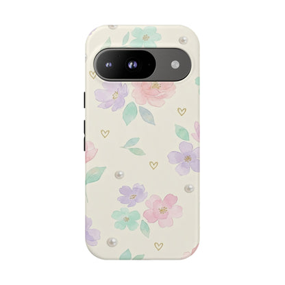Pastel Floral Phone Case – Coquette Watercolor Flower Hearts Tough Case (iPhone, Samsung, Pixel)
