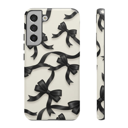 Black Ribbon Bow Phone Case, Minimal Bow Pattern Tough Protective Case