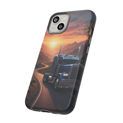 Semi Truck Sunset Phone Case | Trucker Gift | Diesel Truck Highway Road iPhone & Samsung Tough Protective Case