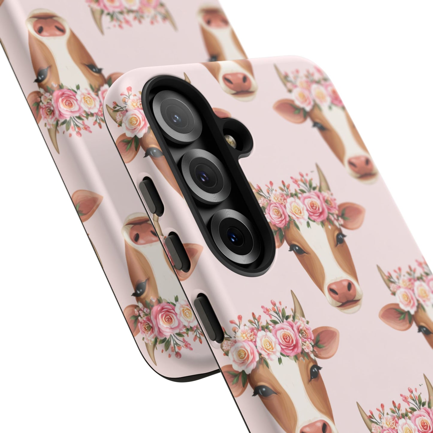 Floral Cow Phone Case – Cute Pink Cow Print Tough Protective Case for Iphone, Samsung Galaxy and Pixel