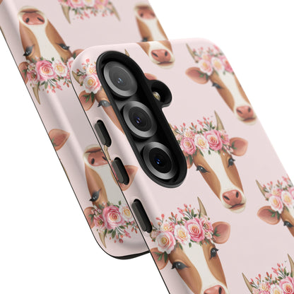 Floral Cow Phone Case – Cute Pink Cow Print Tough Protective Case for Iphone, Samsung Galaxy and Pixel