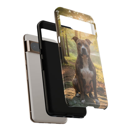 Pitbull Portrait Phone Case | Dog Lover Tough Case, Sunset Forest