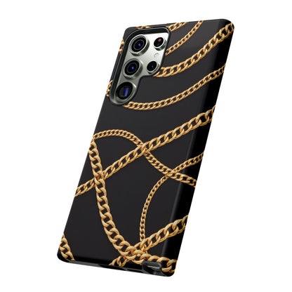 Luxury Gold Chain Phone Case – Black Designer Style Tough Protective Cover for Iphone, Samsung Galaxy and Pixel