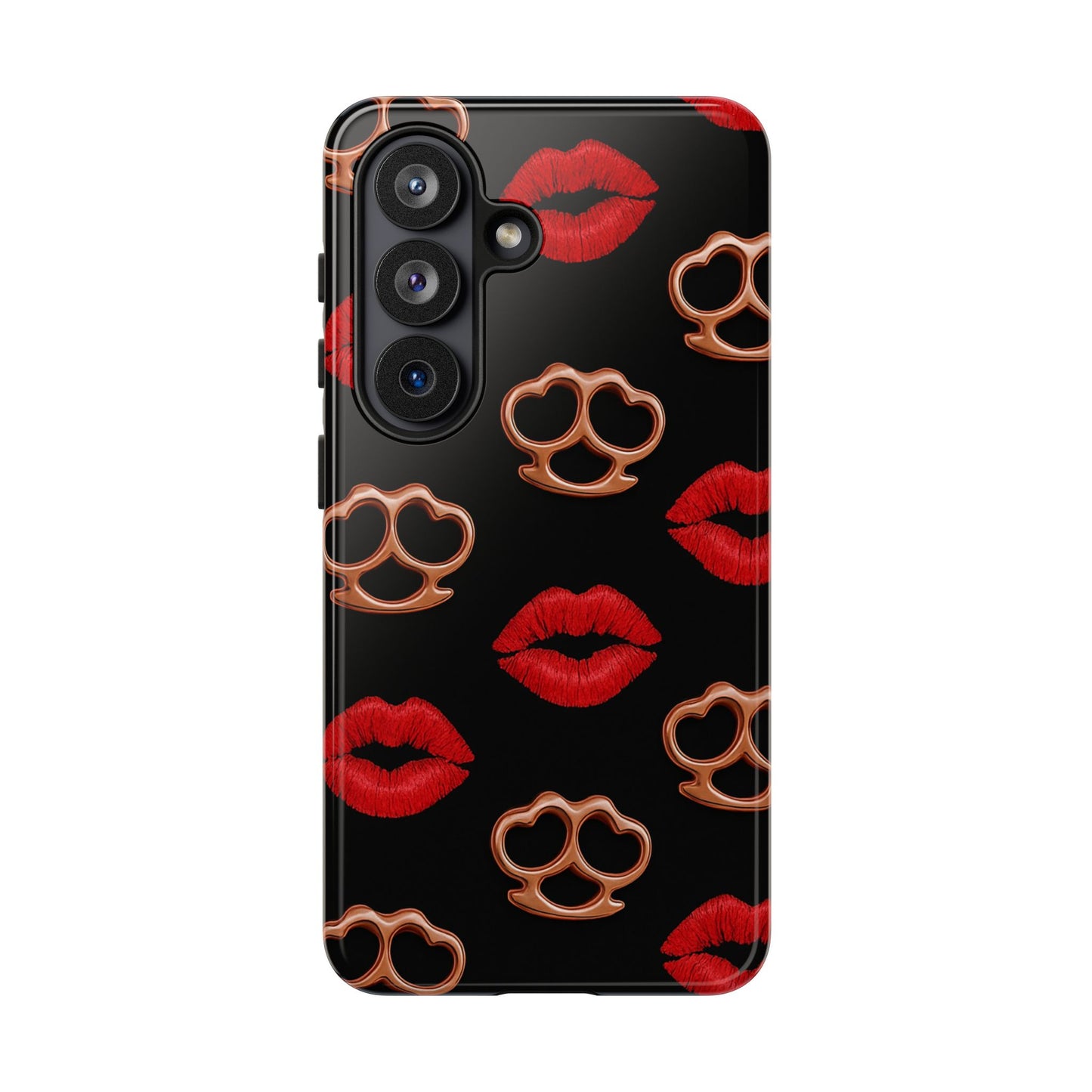 Red Lipstick & Knuckle Duster Phone Case | Bold Kiss Print Tough Protective Cover for Iphone, Samsung Galaxy and Pixel