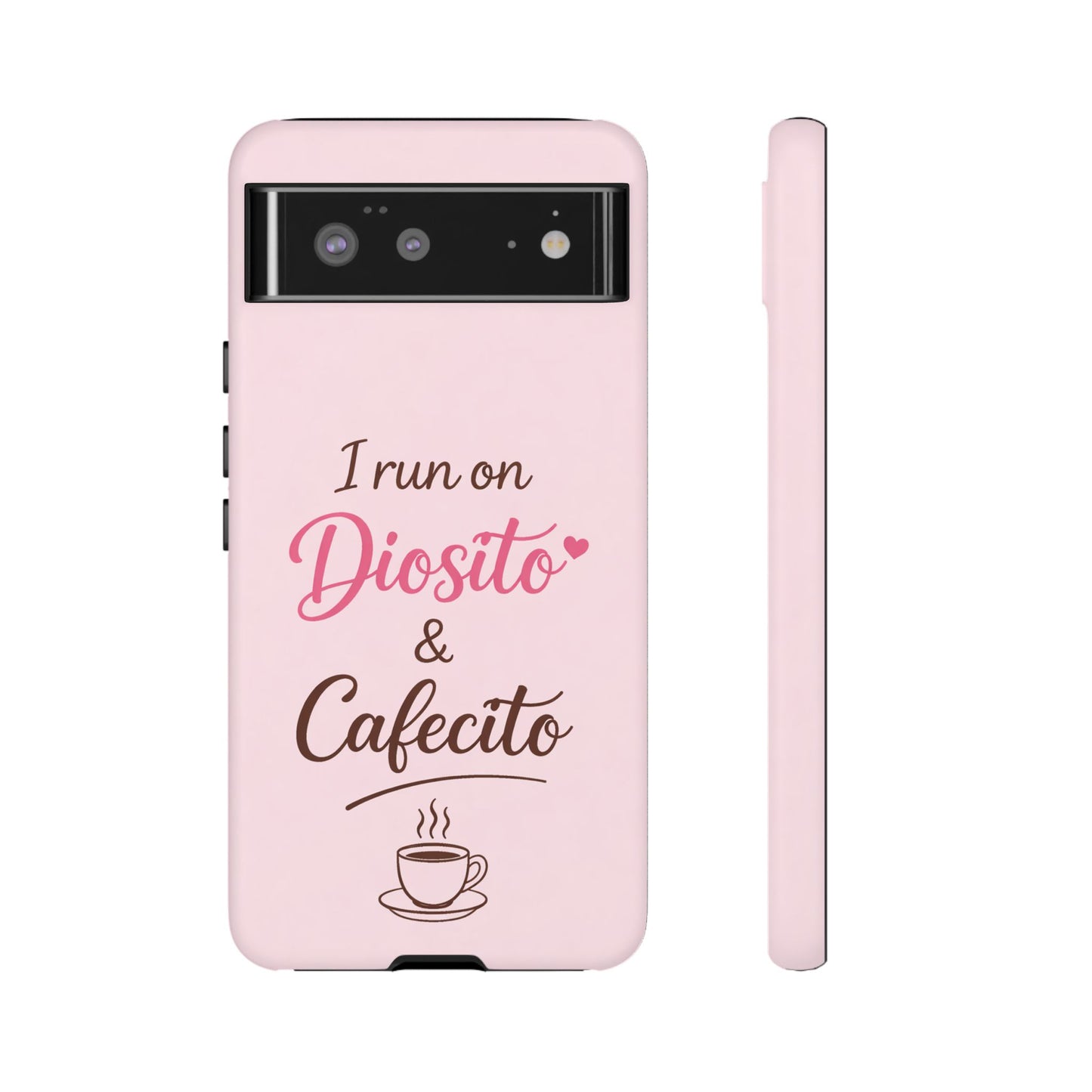 I Run on Diosito y Cafecito Phone Case, Pink Aesthetic Latina Faith Coffee Case, Girly Protective iPhone Samsung Cover