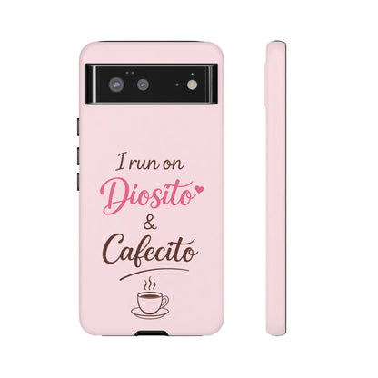 I Run on Diosito y Cafecito Phone Case, Pink Aesthetic Latina Faith Coffee Case, Girly Protective iPhone Samsung Cover