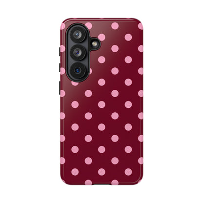 Pink Polka Dot Phone Case – Cute Aesthetic Tough Protective Phone Cover for Iphone, Samsung Galaxy and Pixel