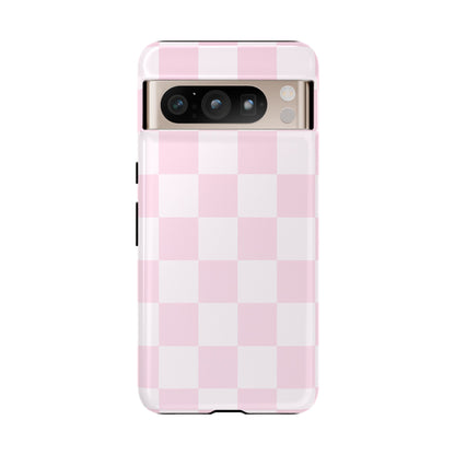 Light Pink Checkerboard Phone Case | Pastel Aesthetic Checkered iPhone & Samsung Tough Case