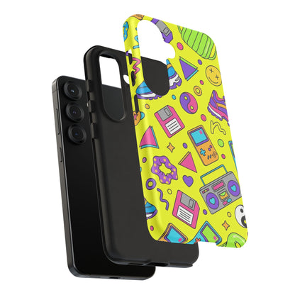 90s Retro Neon Phone Case – Y2K Nostalgia Colorful Icons Tough Protective Case