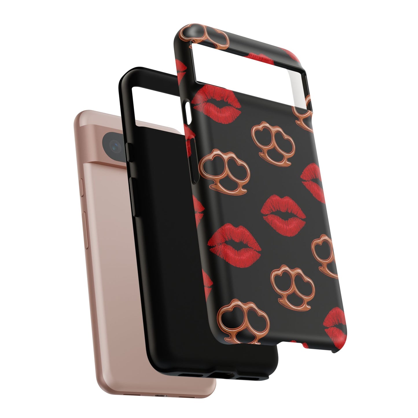 Red Lipstick & Knuckle Duster Phone Case | Bold Kiss Print Tough Protective Cover for Iphone, Samsung Galaxy and Pixel