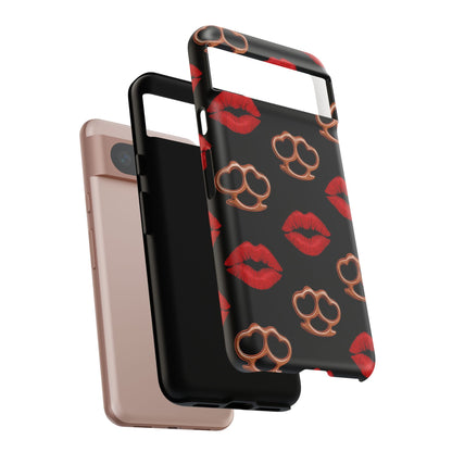 Red Lipstick & Knuckle Duster Phone Case | Bold Kiss Print Tough Protective Cover for Iphone, Samsung Galaxy and Pixel