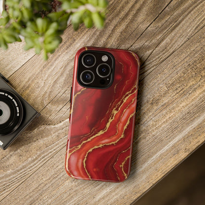 Red Agate Marble Phone Case with Gold Veins – Luxury Tough iPhone & Samsung Case