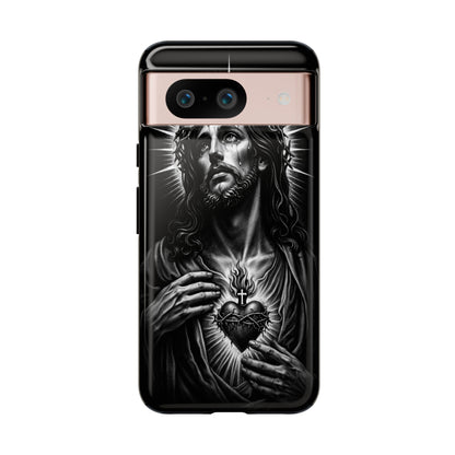 Jesus Sacred Heart Phone Case Black White Christian Faith Aesthetic