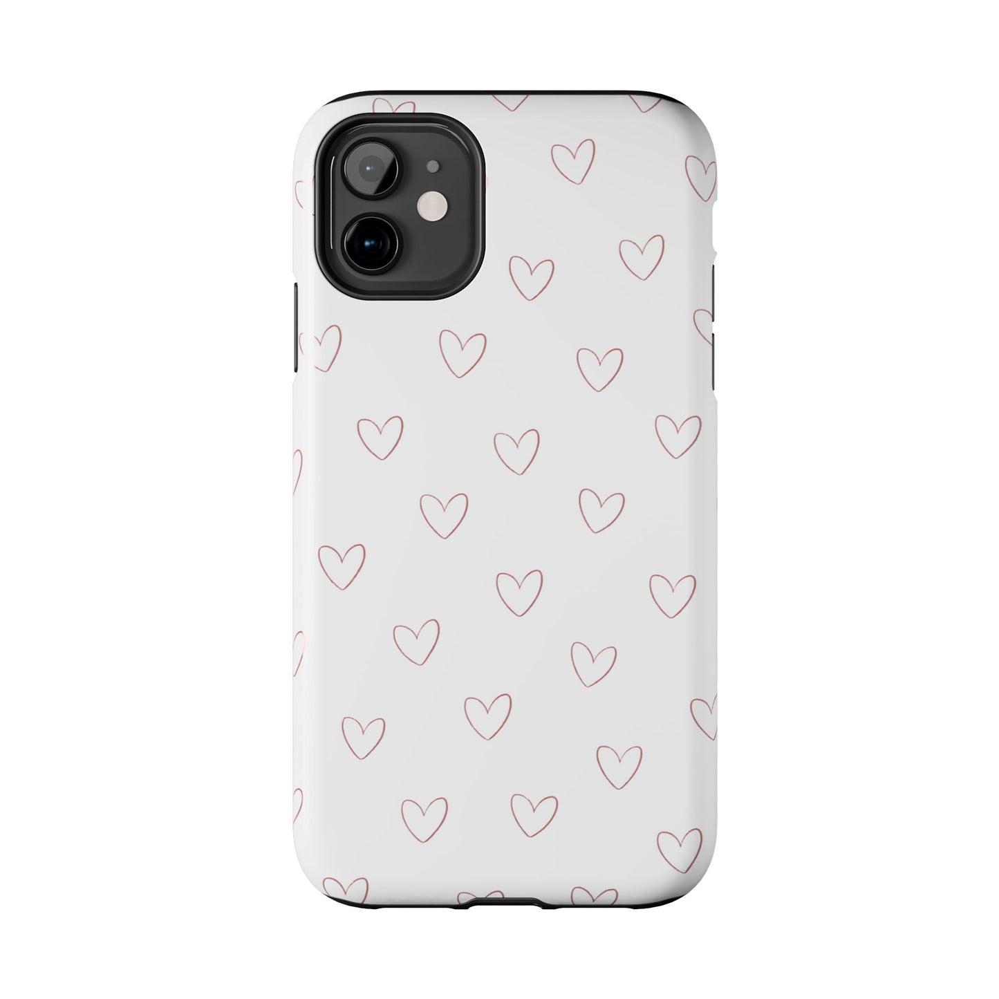 Hand-Drawn Hearts Tough Phone Case | Minimal Pink Heart Pattern