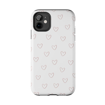 Hand-Drawn Hearts Tough Phone Case | Minimal Pink Heart Pattern