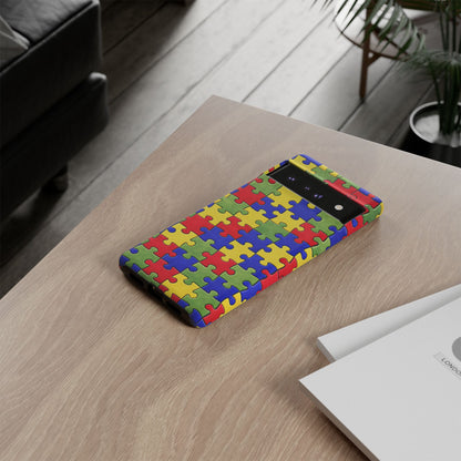 Colorful Puzzle Phone Case, Autism Awareness Jigsaw Design, Tough Protective Case, iPhone & Samsung Case, Vibrant Puzzle Pattern