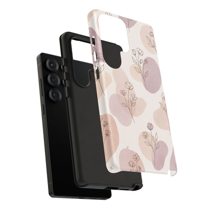 Blush Floral Phone Case Neutral Botanical Watercolor Tough Cover