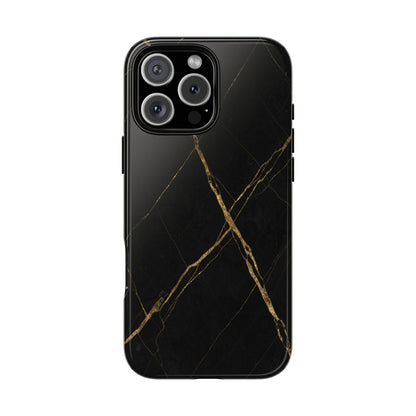 Black Marble Phone Case with Gold Veins – Luxury Minimal Aesthetic Tough Case