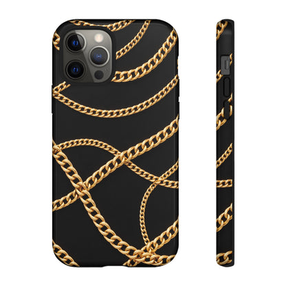 Luxury Gold Chain Phone Case – Black Designer Style Tough Protective Cover for Iphone, Samsung Galaxy and Pixel