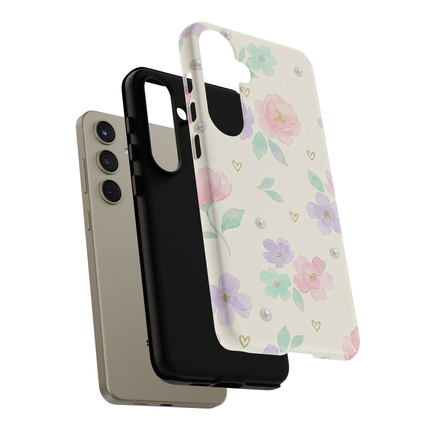 Pastel Floral Phone Case – Coquette Watercolor Flower Hearts Tough Case (iPhone, Samsung, Pixel)