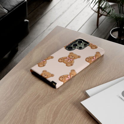 Teddy Bear Phone Case | Cute Coquette Aesthetic Pink Bear Pattern Case | Kawaii Soft Girl iPhone & Samsung Tough Protective Case