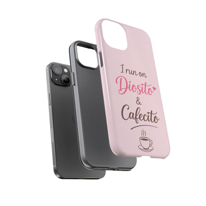 I Run on Diosito y Cafecito Phone Case, Pink Aesthetic Latina Faith Coffee Case, Girly Protective iPhone Samsung Cover