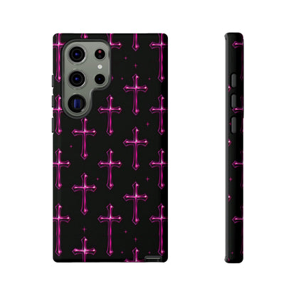 Neon Pink Cross Pattern Phone Case | Tough Protective Case for Iphone, Samsung Galaxy and Pixel
