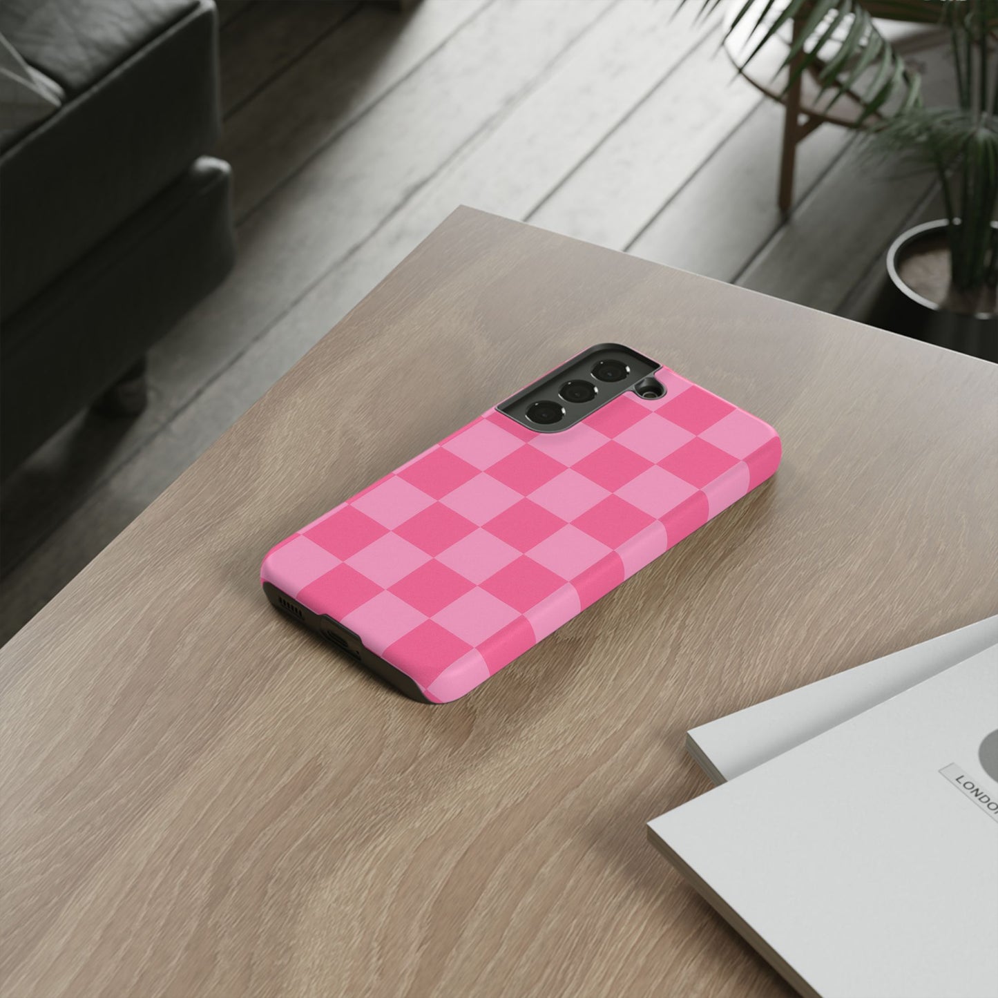Pink Checkerboard Phone Case – Cute Aesthetic Tough Case for iPhone & Samsung