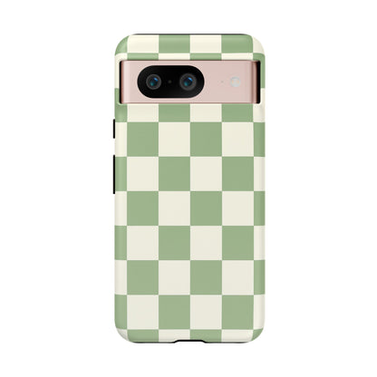 Sage Green Checkerboard Phone Case | Minimal Aesthetic Tough Case