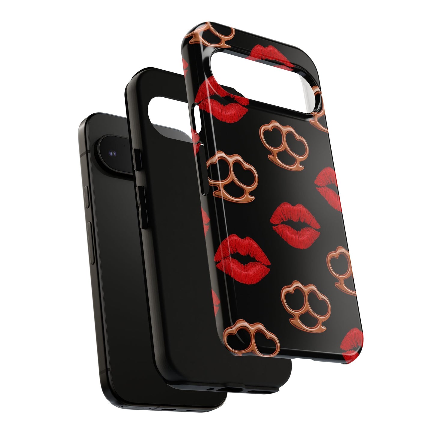 Red Lipstick & Knuckle Duster Phone Case | Bold Kiss Print Tough Protective Cover for Iphone, Samsung Galaxy and Pixel