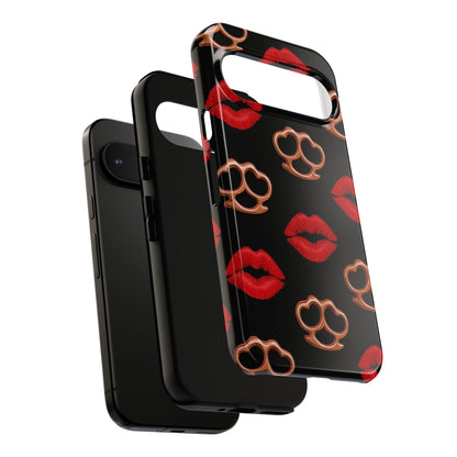 Red Lipstick & Knuckle Duster Phone Case | Bold Kiss Print Tough Protective Cover for Iphone, Samsung Galaxy and Pixel
