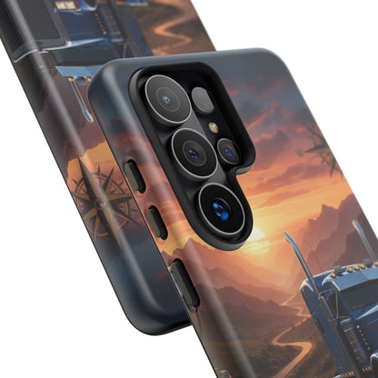 Semi Truck Sunset Phone Case | Trucker Gift | Diesel Truck Highway Road iPhone & Samsung Tough Protective Case