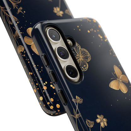 Gold Floral Butterfly Phone Case, Dark Aesthetic Botanical, Elegant Black Luxury iPhone Samsung Cover