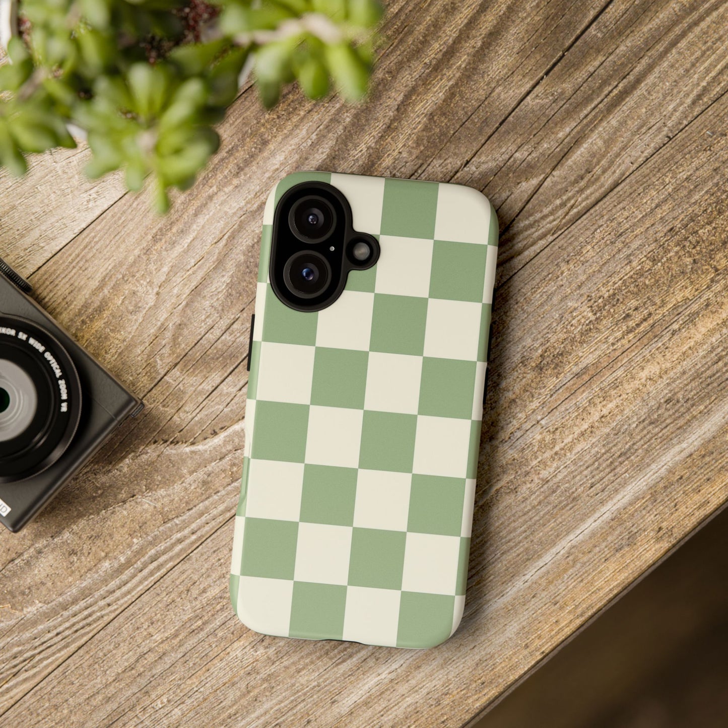 Sage Green Checkerboard Phone Case | Minimal Aesthetic Checkered iPhone & Samsung Tough Case
