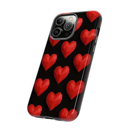 Red Heart Phone Case – Geometric Heart Pattern Tough Case (Black)