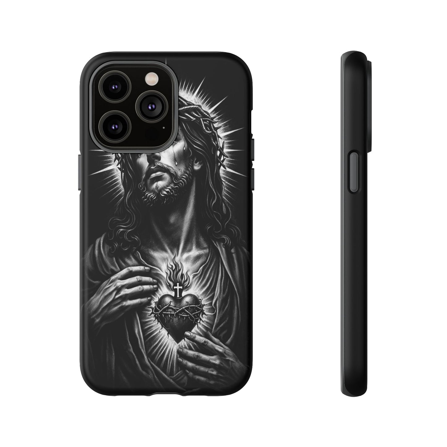 Jesus Sacred Heart Phone Case Black White Christian Faith Aesthetic