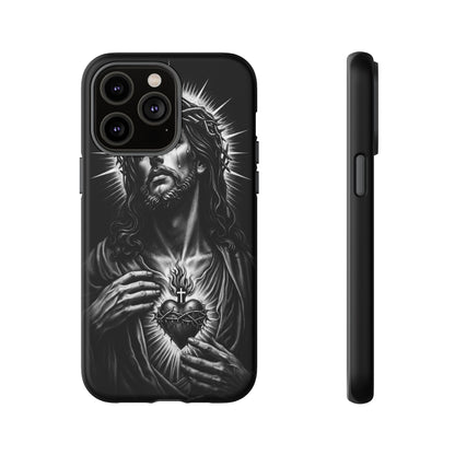 Jesus Sacred Heart Phone Case Black White Christian Faith Aesthetic