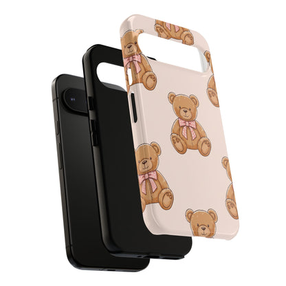 Teddy Bear Phone Case | Cute Coquette Aesthetic Pink Bear Pattern Case | Kawaii Soft Girl iPhone & Samsung Tough Protective Case