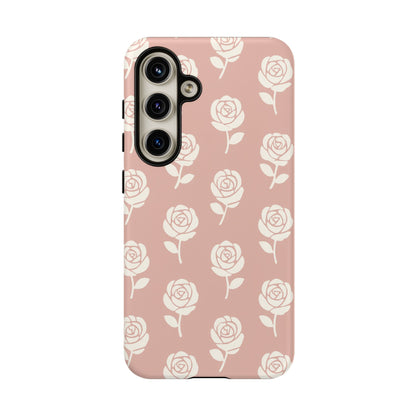 White Rose Pattern Tough Phone Case | Elegant Floral Aesthetic Case for Iphone, Samsung Galaxy and Pixel